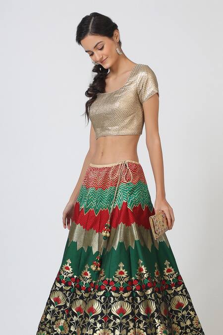Buy Geisha Designs Multi Color Brocade Lehenga Set Online at Aza Fashions Buy_Geisha Designs_Multi Color Brocade Lehenga Set _Online_at_Aza_Fashions