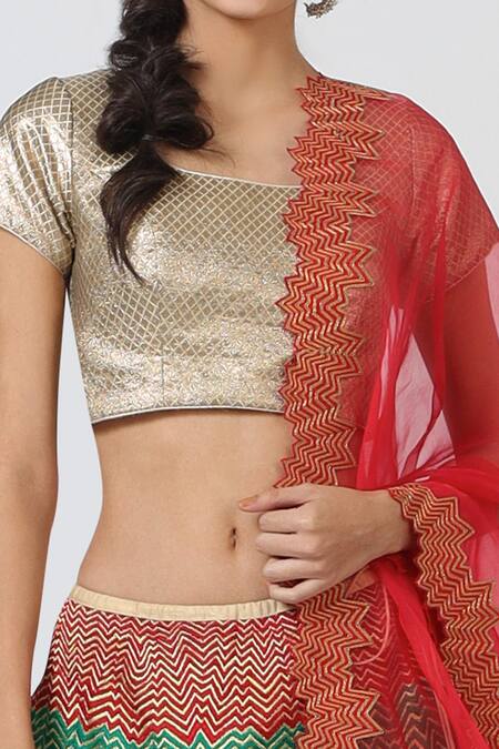 Geisha Designs Multi Color Brocade Lehenga Set at Aza Fashions Geisha Designs_Multi Color Brocade Lehenga Set _at_Aza_Fashions