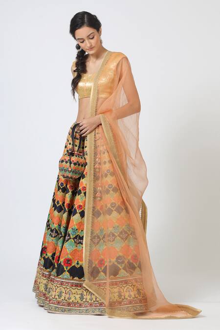 Geisha Designs Multi Color Brocade Lehenga Set Online at Aza Fashions Geisha Designs_Multi Color Brocade Lehenga Set _Online_at_Aza_Fashions