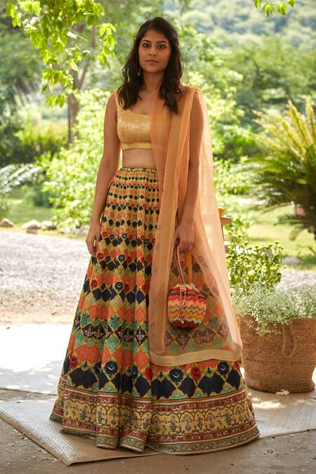 Buy Geisha Designs Multi Color Brocade Lehenga Set Online at Aza Fashions Buy_Geisha Designs_Multi Color Brocade Lehenga Set _Online_at_Aza_Fashions