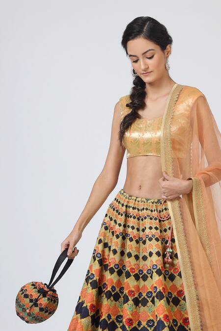 Shop Geisha Designs Multi Color Brocade Lehenga Set Online at Aza Fashions Shop_Geisha Designs_Multi Color Brocade Lehenga Set _Online_at_Aza_Fashions
