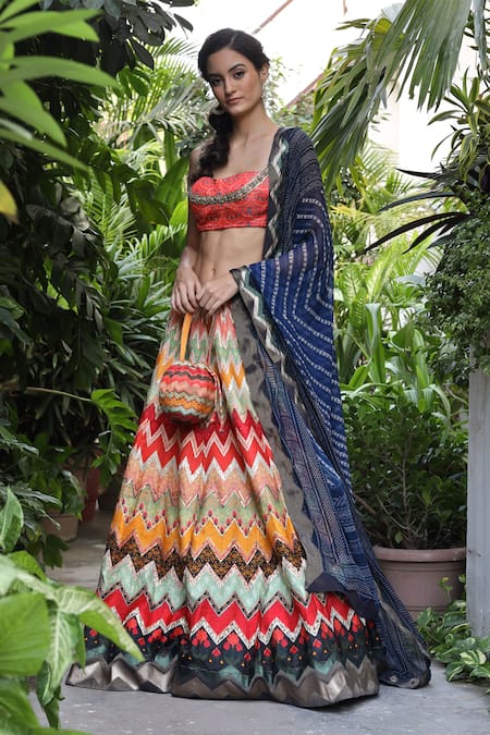 Buy_Geisha Designs_Multi Color Printed Lehenga Set _Online_at_Aza_Fashions