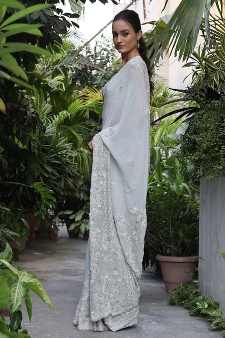 Geisha Designs Blue Embroidered Saree With Blouse Online at Aza Fashions Geisha Designs_Blue Embroidered Saree With Blouse _Online_at_Aza_Fashions