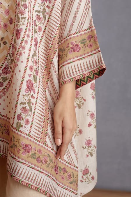 Buy_Torani_Beige Kaftan , Pant Cotton Silk Kasturi Zooni Kameez Set _Online_at_Aza_Fashions