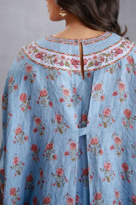 Buy_Torani_Blue Kaftan , Pant Cotton Silk Samsara Zooni Kameez Set _Online_at_Aza_Fashions