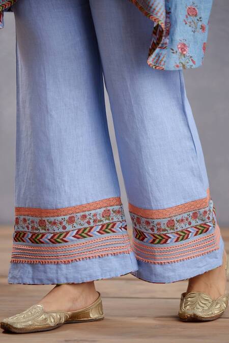 Shop_Torani_Blue Kaftan , Pant Cotton Silk Samsara Zooni Kameez Set _Online_at_Aza_Fashions