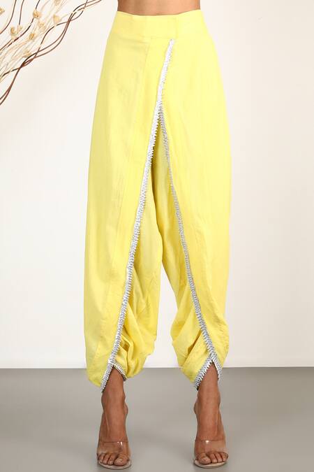 Gopi Vaid_Yellow Anarkali Silk Dhoti V Neck Embroidered And Pant _Online_at_Aza_Fashions