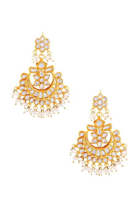Posh By Rathore Gold Plated Kundan Pearl Work Earrings 