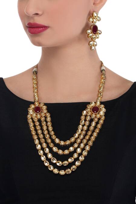 Buy Posh By Rathore Gold Plated Kundan Floral Necklace Set Online at Aza Fashions Buy_Posh By Rathore_Gold Plated Kundan Floral Necklace Set _Online_at_Aza_Fashions