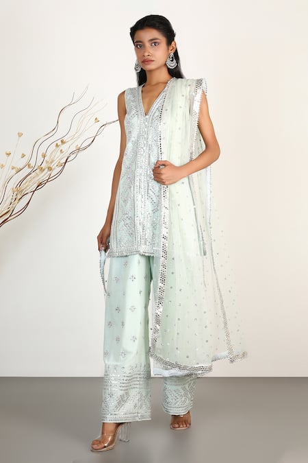 Gopi Vaid Mirror Embellished Kurta Set 