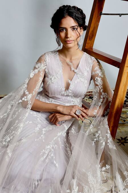 Geisha Designs Purple Nylon Embroidery Thread And Sequin Round Dani Serene Gown Online at Aza Fashions Geisha Designs_Purple Nylon Embroidery Thread And Sequin Round Dani Serene Gown _Online_at_Aza_Fashions