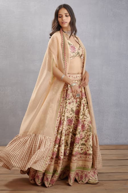 Torani Beige Printed Chintz Chogha Open Kasturi Mumtaz Lehenga Set 