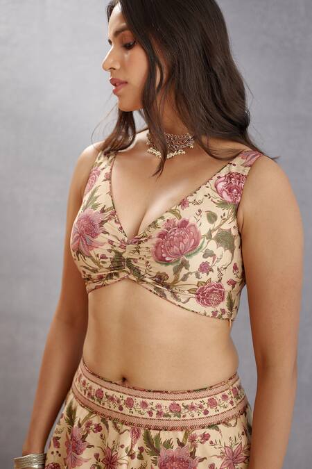 Torani Beige Chintz Chogha Open Kasturi Mumtaz Lehenga Set at Aza Fashions Torani_Beige Chintz Chogha Open Kasturi Mumtaz Lehenga Set _at_Aza_Fashions