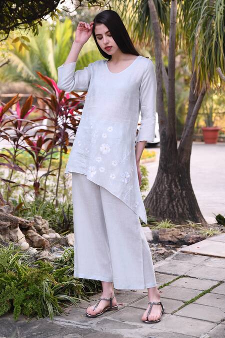Linen Bloom_Blue 100% Linen Palazzo _Online_at_Aza_Fashions