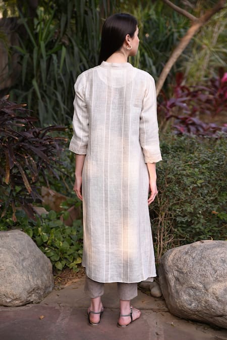 Shop_Linen Bloom_Beige 100% Linen Open Jacket _at_Aza_Fashions