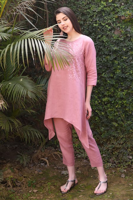 Shop_Linen Bloom_Pink 100% Linen Pant _at_Aza_Fashions