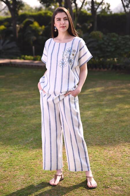 Shop_Linen Bloom_White 100% Linen Pant _at_Aza_Fashions