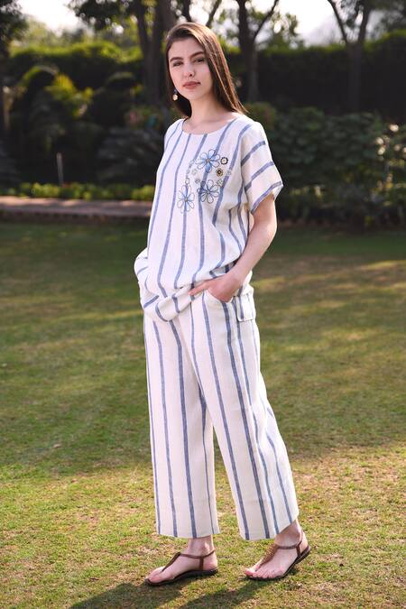 Linen Bloom_White 100% Linen Pant _Online_at_Aza_Fashions