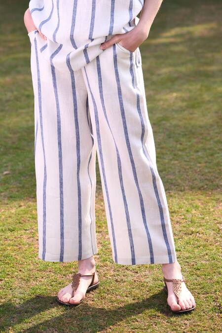 Shop_Linen Bloom_White 100% Linen Pant _Online_at_Aza_Fashions