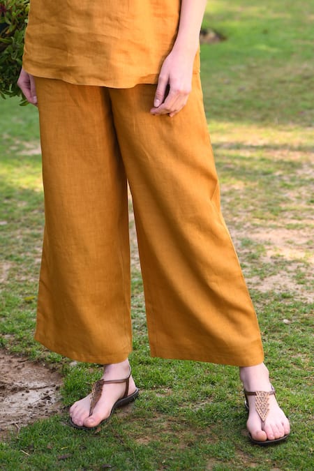 Shop_Linen Bloom_Yellow 100% Linen Pant _Online_at_Aza_Fashions
