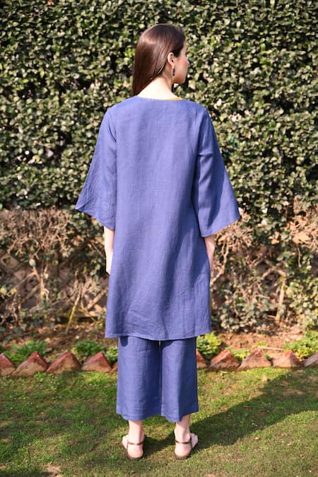 Shop_Linen Bloom_Blue 100% Linen Open Jacket _at_Aza_Fashions