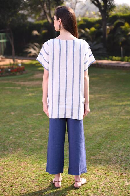 Shop_Linen Bloom_Blue 100% Linen Palazzo _at_Aza_Fashions