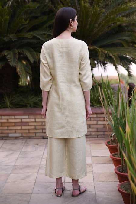 Shop_Linen Bloom_Green 100% Linen Palazzo _at_Aza_Fashions
