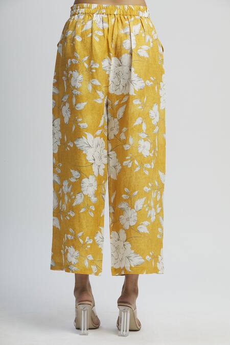 Buy Linen Bloom Yellow 100% Linen Printed Pant Online at Aza Fashions Buy_Linen Bloom_Yellow 100% Linen Printed Pant_Online_at_Aza_Fashions