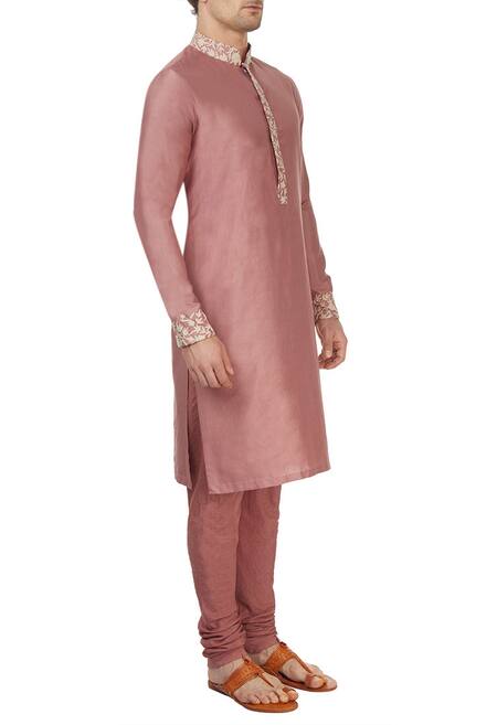 Sva By Sonam & Paras Modi_Pink Pure Silk Embroidered Kurta Set_Online_at_Aza_Fashions