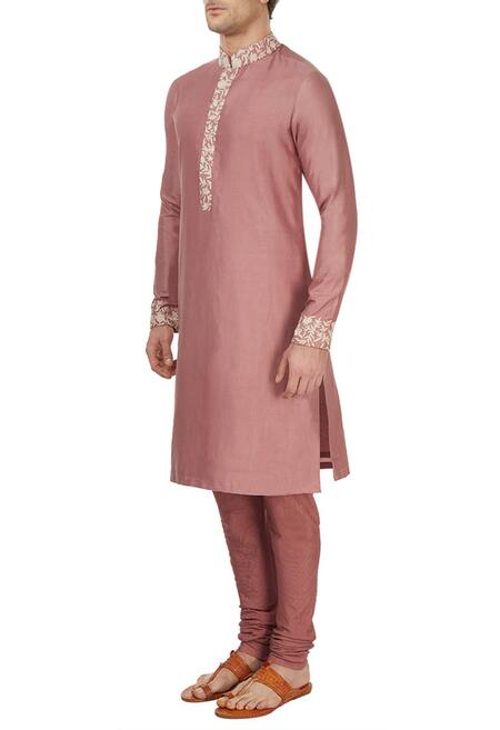 Buy_Sva By Sonam & Paras Modi_Pink Pure Silk Embroidered Kurta Set_Online_at_Aza_Fashions