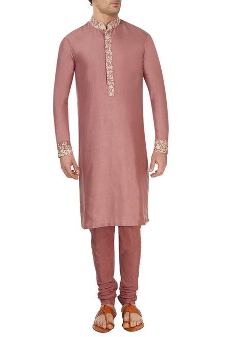 Shop_Sva By Sonam & Paras Modi_Pink Pure Silk Embroidered Kurta Set_Online_at_Aza_Fashions