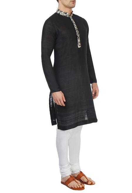 Sva By Sonam & Paras Modi_Black Embroidered Silk Kurta Set_Online_at_Aza_Fashions