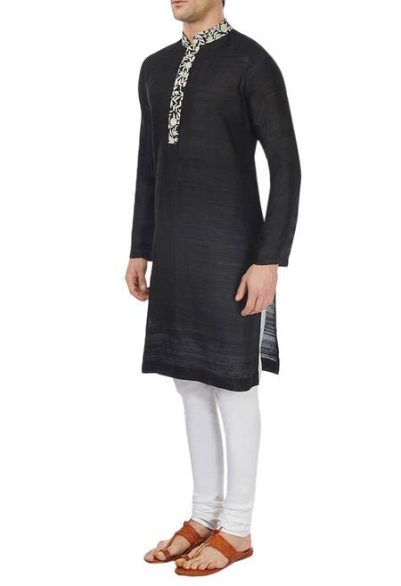 Buy_Sva By Sonam & Paras Modi_Black Embroidered Silk Kurta Set_Online_at_Aza_Fashions