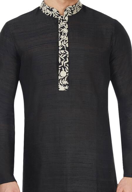 Sva By Sonam & Paras Modi_Black Embroidered Silk Kurta Set_at_Aza_Fashions