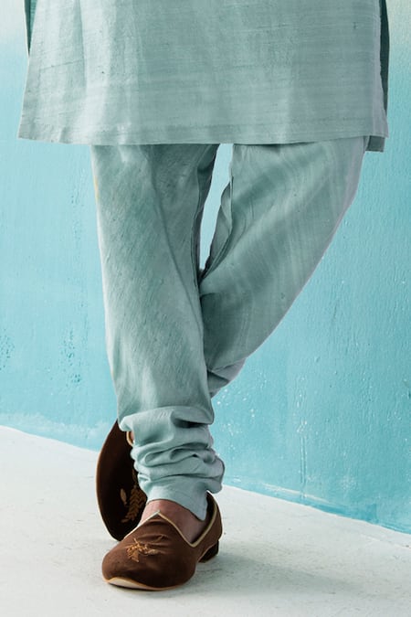 Weaver Story_Sky Blue Silk Raw Kurta Churidar Set _Online_at_Aza_Fashions