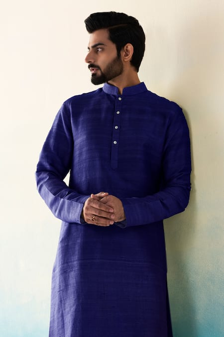 Buy Weaver Story Blue Silk Raw Plain Kurta Churidar Set Online at Aza Fashions Buy_Weaver Story_Blue Silk Raw Plain Kurta Churidar Set _Online_at_Aza_Fashions