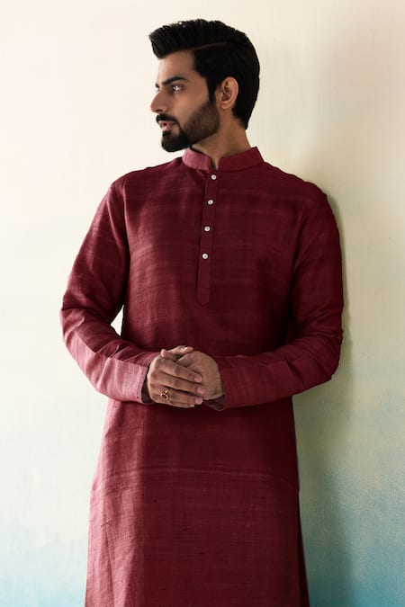 Buy_Weaver Story_Maroon Silk Straight Kurta And Churidar Set _Online_at_Aza_Fashions