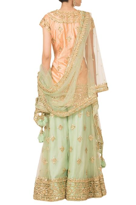 Shop_Preeti S Kapoor_Peach Embellished Sharara Set _at_Aza_Fashions