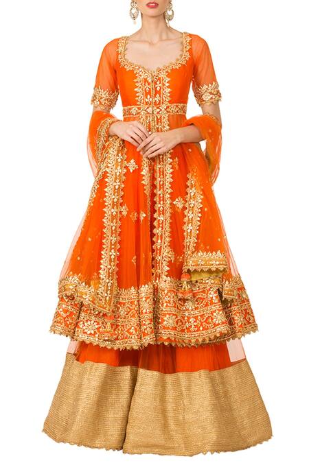 Preeti S Kapoor Orange And Gold Sharara Set