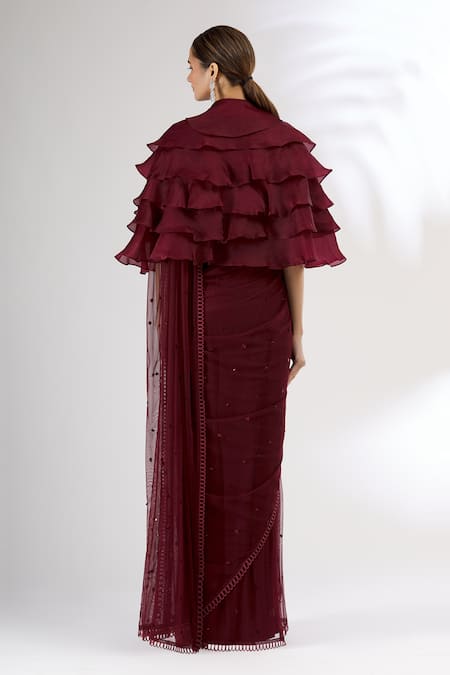 Mani Bhatia Embroidered Organza Saree Set with Cape 