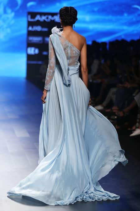 Shop Amit GT Blue One Shoulder Gown at Aza Fashions Shop_Amit GT_Blue One Shoulder Gown _at_Aza_Fashions