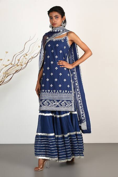Gopi Vaid_Blue Round Embroidered Kurta And Sharara Set_Online_at_Aza_Fashions