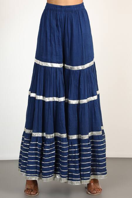 Shop_Gopi Vaid_Blue Round Embroidered Kurta And Sharara Set_Online_at_Aza_Fashions