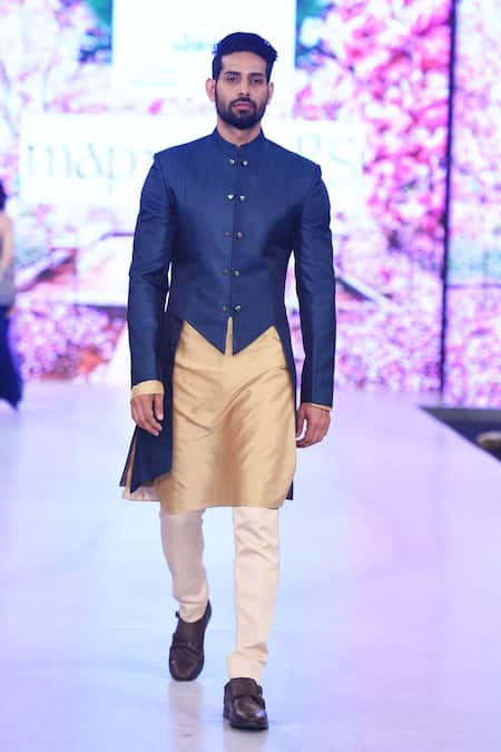 Buy Blue Plain Cut Work Sherwani Kurta Set For Men by Mapxencars Online ...