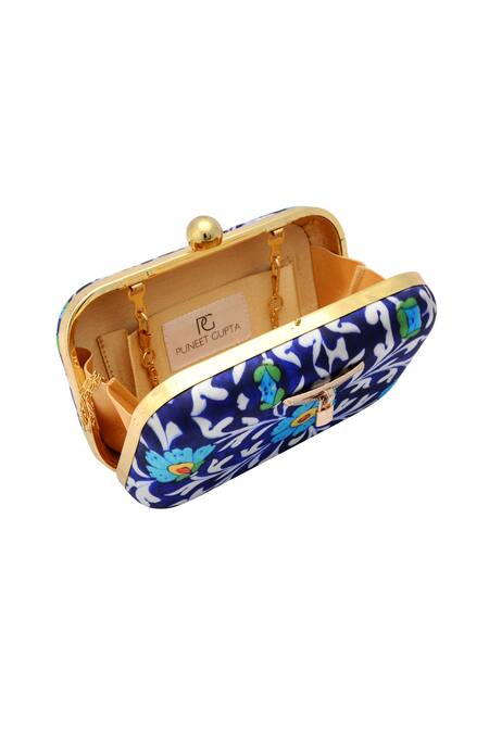Buy_Puneet Gupta_Blue Floral Print Box Clutch_Online_at_Aza_Fashions