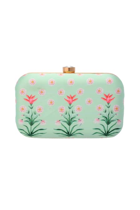 Puneet Gupta Green Floral Print Box Clutch 