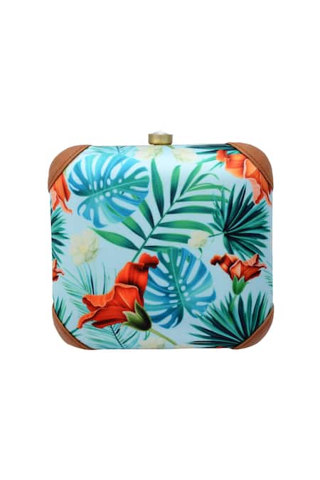 Puneet Gupta Blue Flower Print Clutch 