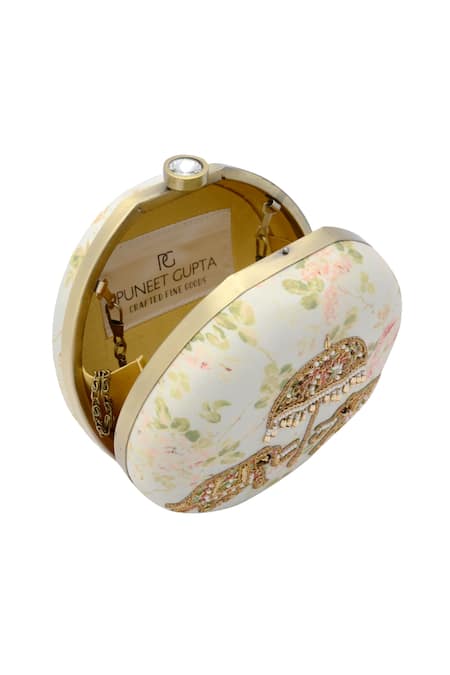 Buy Puneet Gupta White Embroidery, Beads, Pearls, Sequins Floral Print Elephant Motif Clutch Online at Aza Fashions Buy_Puneet Gupta_White Embroidery, Beads, Pearls, Sequins Floral Print Elephant Motif Clutch _Online_at_Aza_Fashions