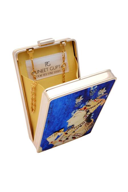 Buy_Puneet Gupta_Blue Digital Printed Clutch With Chain _Online_at_Aza_Fashions