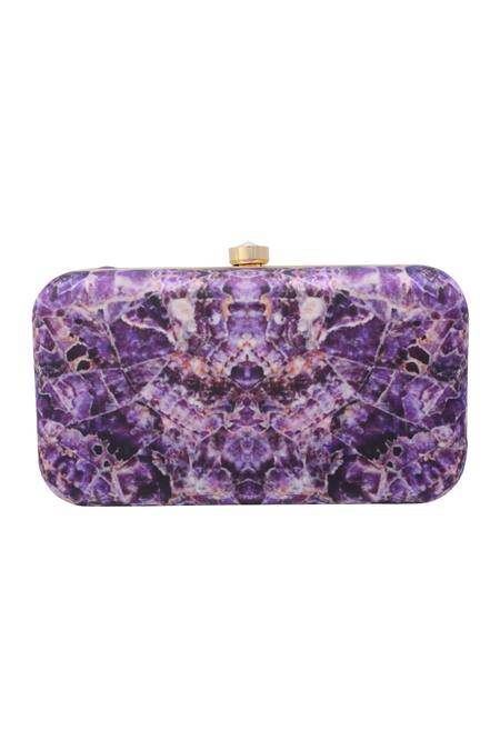 Puneet Gupta_Multi Color Pearl And Mirror Abstract Print Box Clutch _Online_at_Aza_Fashions